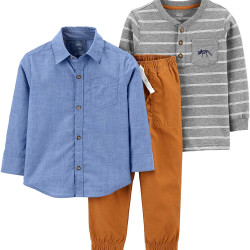 Carter's Simple Joys by Carter's 卡特男童 3 件套运动服套装 蓝色（Chambray） 2T