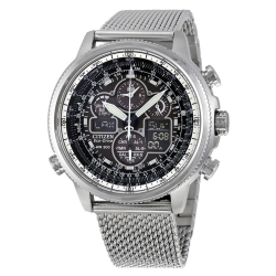 CITIZEN 超级空中之鹰系列 JY8030-83E 男士光动能手表 48mm 黑盘 银色不锈钢表带 圆形