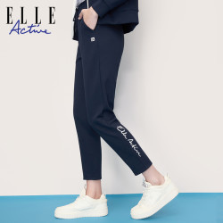 ELLE Active九分裤新款女长裤休闲字母口袋时尚小脚裤