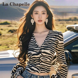 拉夏贝尔 条纹衬衫女款爆款2026网红洋气豹纹打底衫夏季漂亮衣服