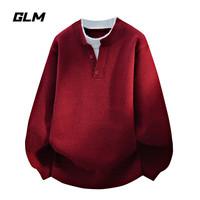 GLM 男士秋冬季假两件圆领加厚套头毛衣外套