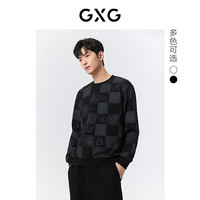 GXG 男装 情侣款拼色印花休闲圆领套头棋盘格卫衣男 #G24D313001