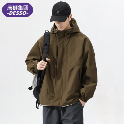 DESSO 唐狮集团DESSO2026新款美式休闲男士连帽冲锋夹克春季大码工装外