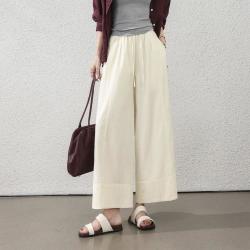 DKNY 山本莱赛尔九分休闲裤女高腰解构垂感宽松直筒阔腿裤薄款夏款