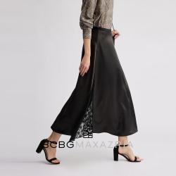 BCBGMAXAZRIA 浪漫优雅蕾丝下摆拼接缎面垂感半身裙25秋冬