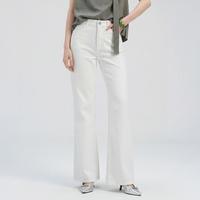 DKNY 高腰微喇长裤女棉质修身白色夏季牛仔裤女薄款