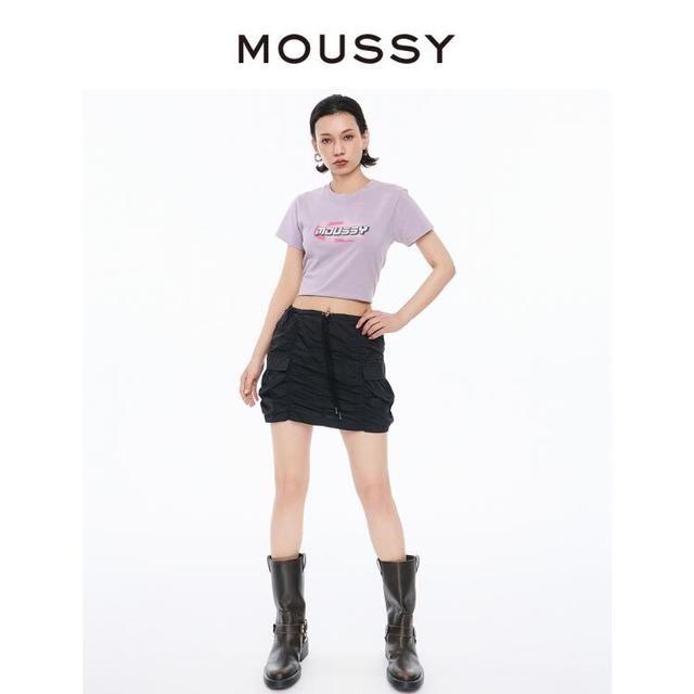 MOUSSY 春夏欧美辣妹风抽褶短款包臀半身裙028HS930-0061