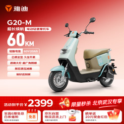 雅迪 电动轻便摩托车长续航60km铅酸电池60V20Ah G20-M成人踏板电瓶车 薄荷曼波绿/晶水蓝