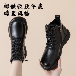 FOURDATRY 头层牛皮马丁靴女加绒保暖