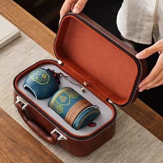 简尚恩 旅行茶具套装 蓝/古韵一壶三杯+小黑包