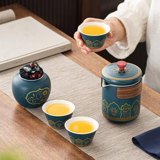 简尚恩 旅行茶具套装 蓝/古韵一壶三杯+小黑包