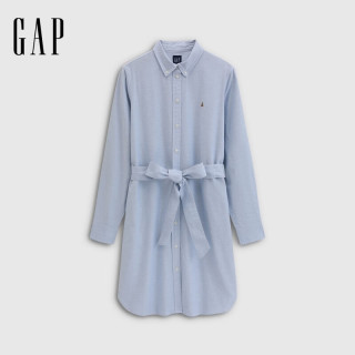 Gap 女装小熊刺绣合身腰带中长衬衫连衣裙 828299