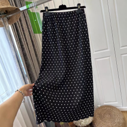 无品牌 女士波点褶皱半身裙 夏季薄款高腰开叉直筒裙