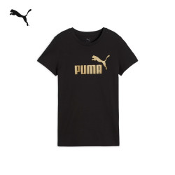 PUMA 纯棉简约白色运动短袖T恤女新款夏季休闲上衣 698702 黑色-铁金色-51