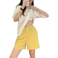 莫代尔 带胸垫条纹短袖睡衣套装 黄色 2XL