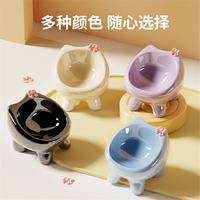 1 猫碗陶瓷可爱防黑下巴斜口保护颈椎不易打翻猫咪饭碗宠物狗碗狗盆 釉下彩陶瓷猫咪碗（白色）