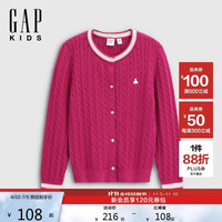 Gap 女童秋季款小熊刺绣logo绞花棉质针织开衫儿童装846910