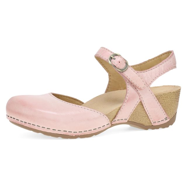 dansko 女士坡跟凉鞋 缓震波状鞋垫 钩环带搭扣 轻质橡胶外底 全天舒适支撑 粉色 8.5-9 US