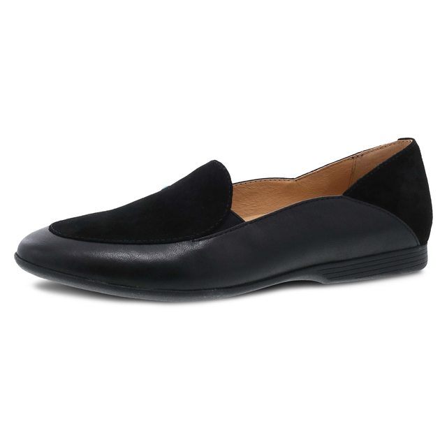 dansko 女式蕾丝一脚蹬乐福鞋 – 舒适平底鞋带足弓支撑 –黑色//白色, 10.5-11