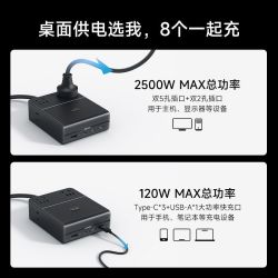 酷态科 10号电能基站带万象屏120W快充氮化镓桌面充电站插线板插座