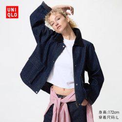 优衣库 女装休闲短茄克/巴恩风外套夹克483807 484664 484664/69 藏青色(牛仔色) M