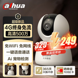 大华 dahua大华4G摄像头终身免费流量 无需网络wifi家用宠物监控器 500万高清360度无死角带夜视全景手机远程