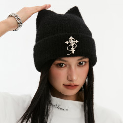 STK SmallTownKid 仿貂毛猫耳朵冷帽 软萌可爱包头冷帽