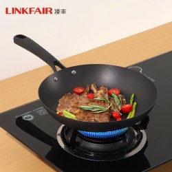 凌丰 精铁熟铁炒锅无涂层平底锅家用煎牛扒烙饼锅电磁炉燃气炉通用 28cm无涂层煎锅（赠玻璃盖）