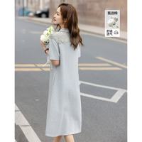 德玛纳 女士夏季翻领珠地网眼蕾丝拼接宽松显瘦连衣裙
