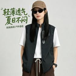 WHOLE EARTH 轻户外风纯色工装马甲多拉链口袋设计轻薄透气舒适休闲无袖开衫