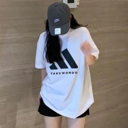 adidas 宽松女t恤短袖夏季运动训练上衣男式圆领跑步衫