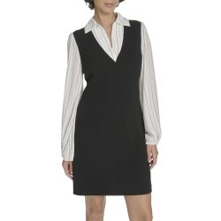 TOMMY HILFIGER 女式长袖有领潜水绉纱修身连衣裙
