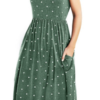 Simier Fariry 女士连衣裙 短袖及膝长度 Soft D-polka Dots-green-new Small
