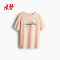 H&M 女装T恤春季清新印花宽松美式短袖打底圆领上衣1274171