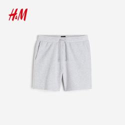 H&M 男装卫裤薄款宽松时尚直筒运动跑步裤松紧腰休闲短裤1224295 混灰色