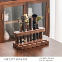 茉舟 茶道六君子套装功夫茶具配件用品大全茶台泡茶工具套装茶刮摆件 南美胡桃木【梯元茶道六君子