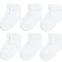 Jefferies Socks Jefferies 袜子大男孩无缝脚趾四分之一运动袜(6 件装), 白色, 大