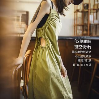 马登 可调节解构风抽绳无袖连衣裙 芥末黄 M