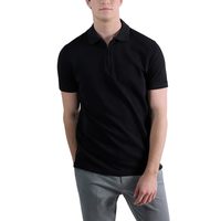 HAGGAR 男式优质舒适四分之一拉链短袖 Polo 衫, 纯黑色