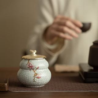 灵沐 仿宋汝窑开片纹 葫芦玉兰花 茶叶罐
