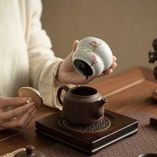 灵沐 仿宋汝窑开片纹 葫芦玉兰花 茶叶罐