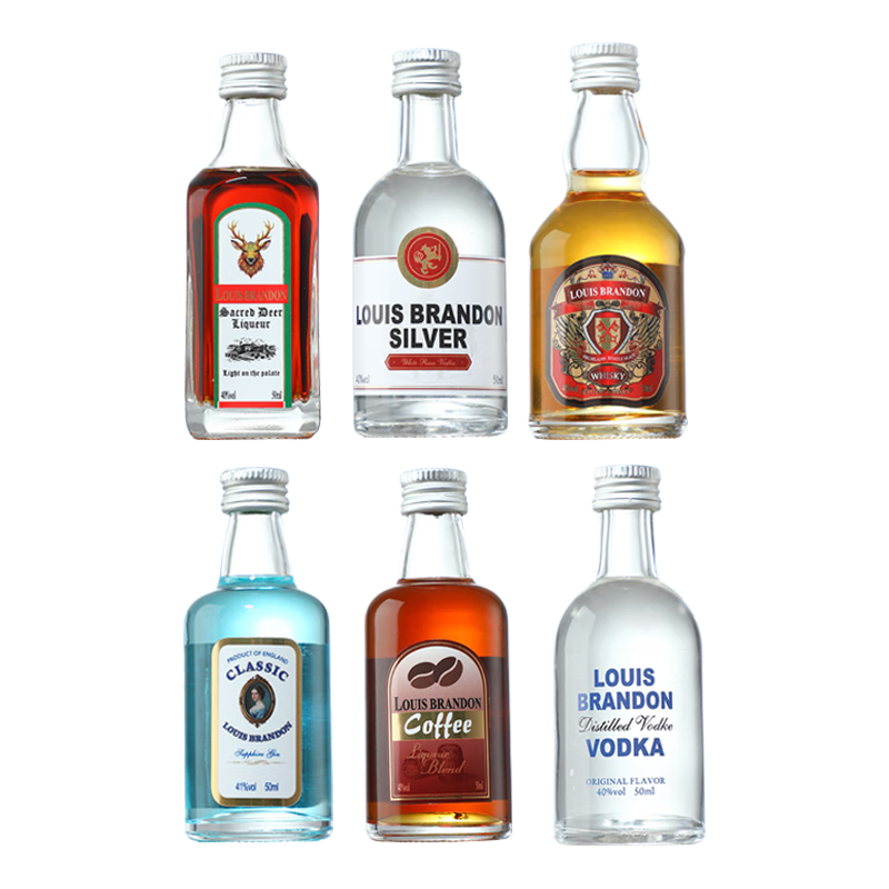 路易布兰登威士忌伏特加朗姆金酒基酒50ml*6瓶套装