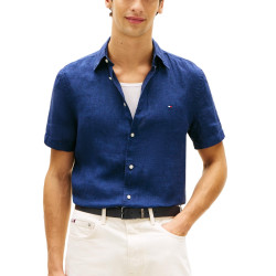 TOMMY HILFIGER 男式短袖休闲亚麻纽扣衬衫