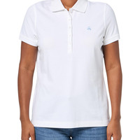 Brooks Brothers 女式 polo衫 短袖棉质PIQUE弹力LOGO polo衫 有领 短袖 标准版型 White Small