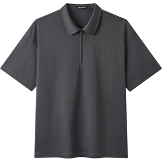 gxgjeans 字母绣花半拉链翻领宽松短袖POLO衫