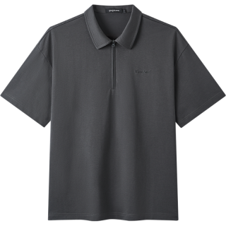 gxgjeans 字母绣花半拉链翻领宽松短袖POLO衫