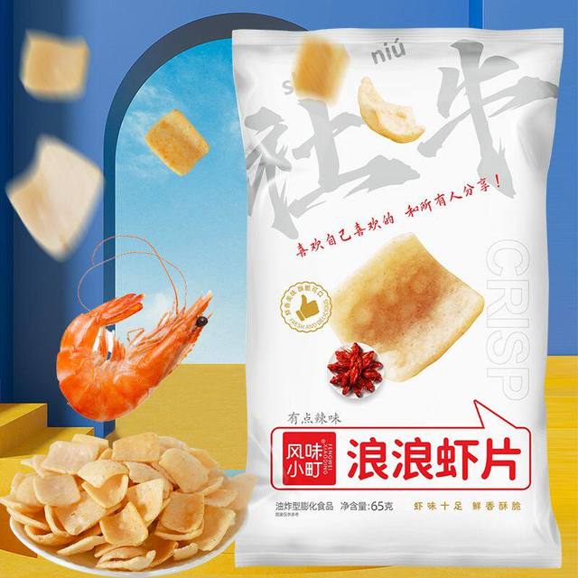 风味小町 浪浪虾片 65g*1袋 有点辣味