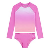 Hurley 女童长袖防晒衣 2 件套泳衣, 中国玫瑰