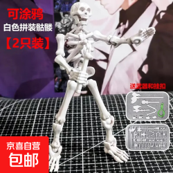 白骷髅可动人偶幸运13多关节兵人diy变形可涂鸦男孩拼装玩具 2个白色骷髅兵+8武器 13厘米高