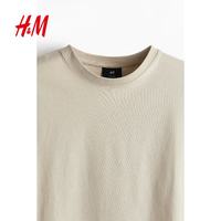 H&M 男装女装T恤春季重磅柔软舒适美式潮流情侣装短袖上衣0608945 浅米色